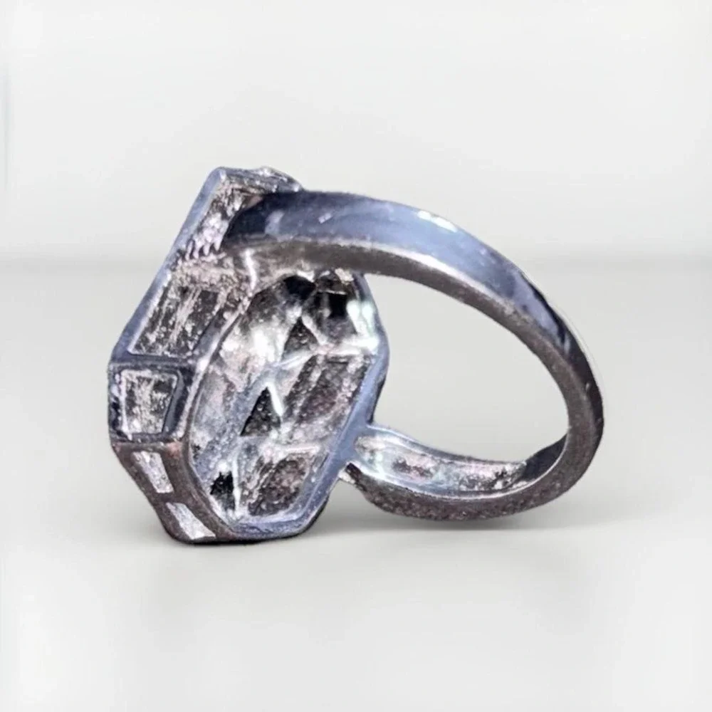 Vtg Art Deco Fashion Rhinestone Ring Deep Purple Clear Stones Inlaid Retro Sz 7